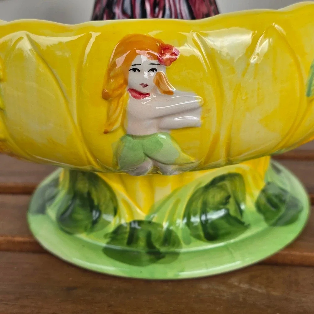 Vtg Tiki Bowl Volcano Ceramic 48oz Hula Girl Palm Tree Luau Party hawai scorpion